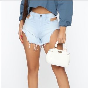 Destruction Zone Ahead Cut Out Denim Shorts